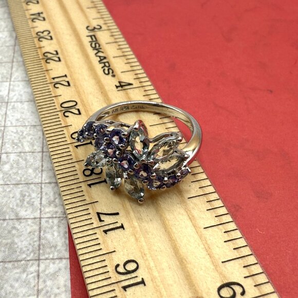 Glamorous Blue Topaz Purple Amethyst Sterling Silver Cocktail Gems Ring Size 8 - Picture 6 of 12